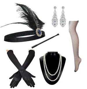 Black Gatsby Costume Accessories Set of 6 1920s
