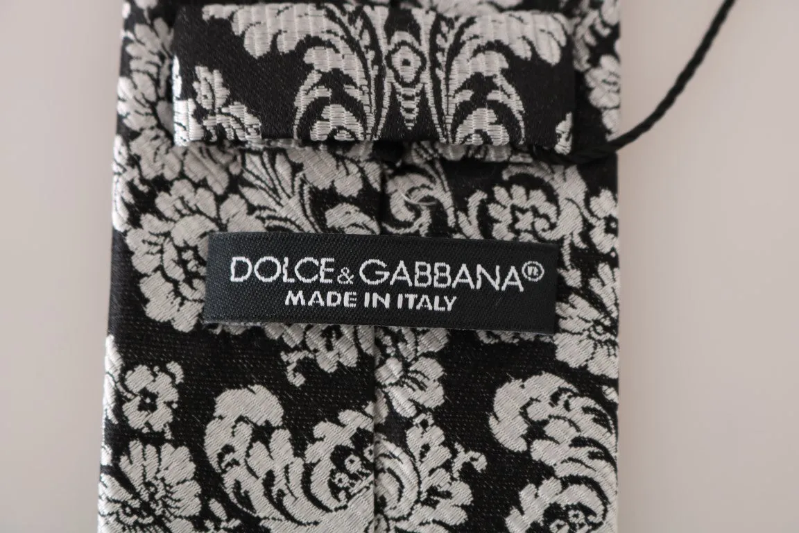 Black Silk Baroque Floral Print Tie