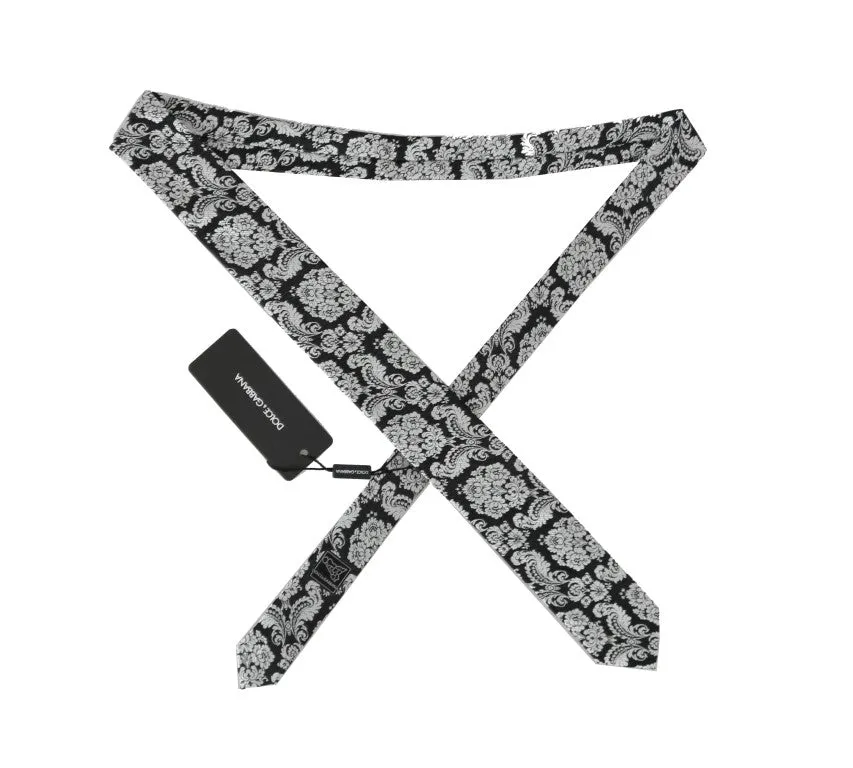 Black Silk Baroque Floral Print Tie