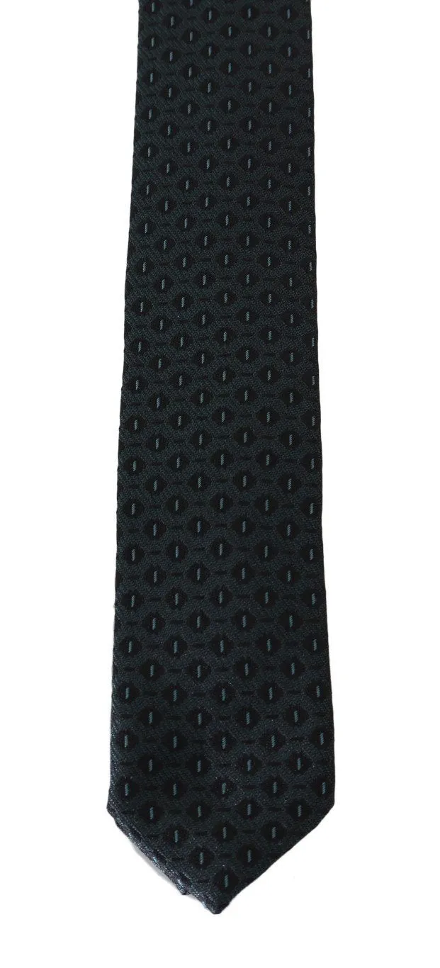 Black Silk Blue Pattern Slim Tie