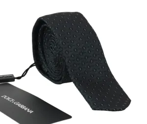 Black Silk Blue Pattern Slim Tie