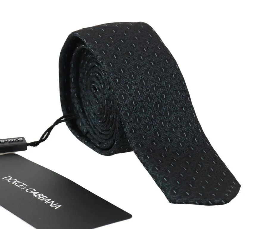 Black Silk Blue Pattern Slim Tie