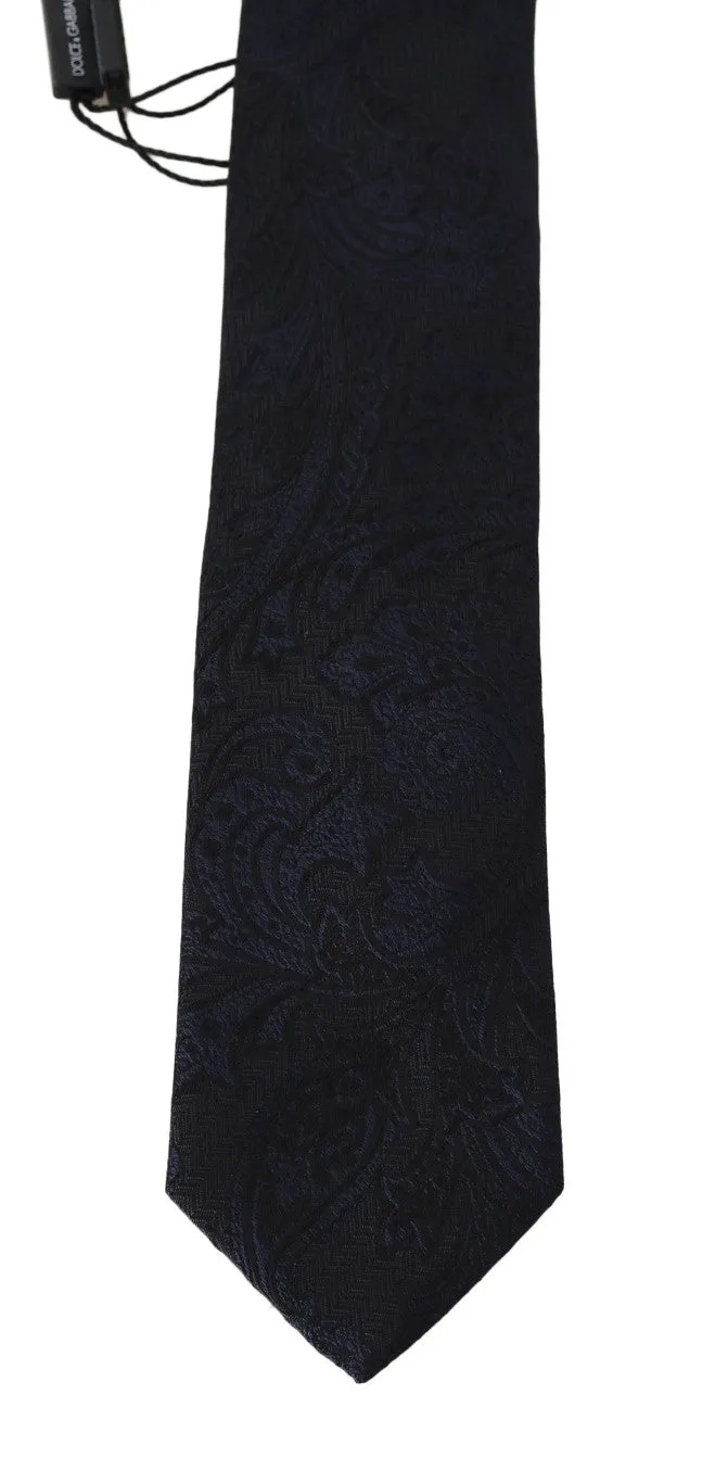 Black Silk Blue Pattern Tie