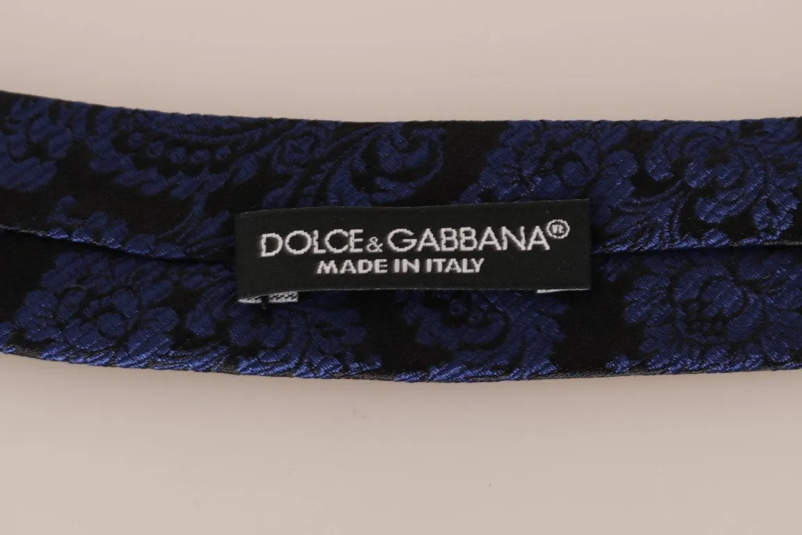 Black Silk Blue Print Slim Tie