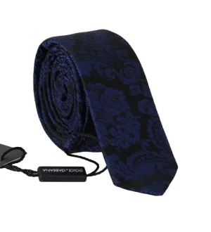 Black Silk Blue Print Slim Tie