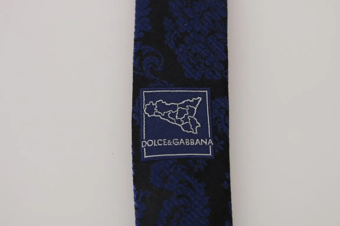 Black Silk Blue Print Slim Tie