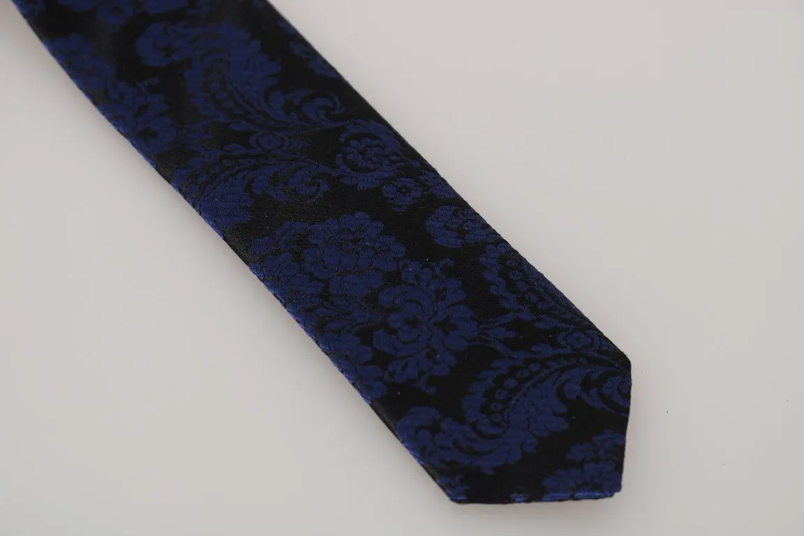Black Silk Blue Print Slim Tie
