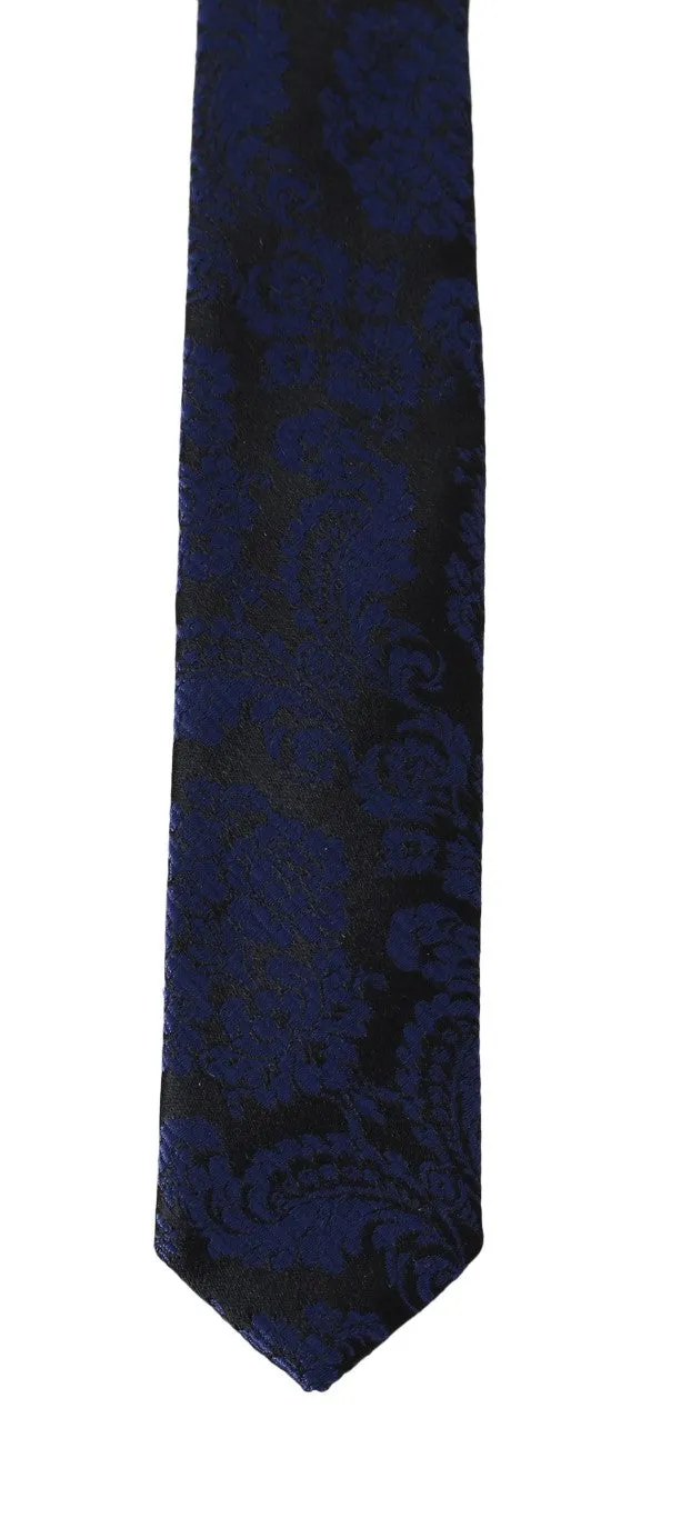 Black Silk Blue Print Slim Tie