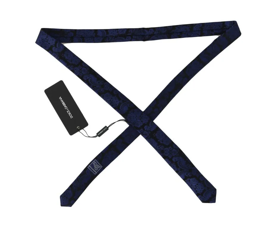 Black Silk Blue Print Slim Tie