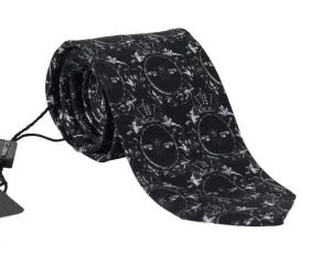 Black Silk Crown Bee Print Tie