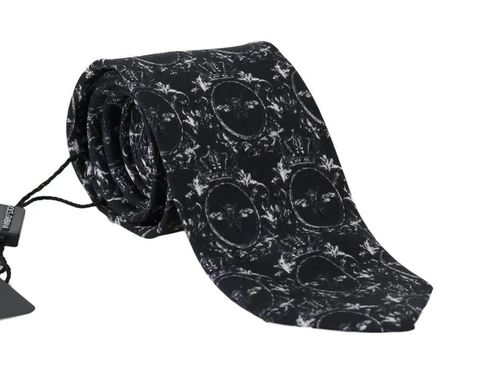 Black Silk Crown Bee Print Tie