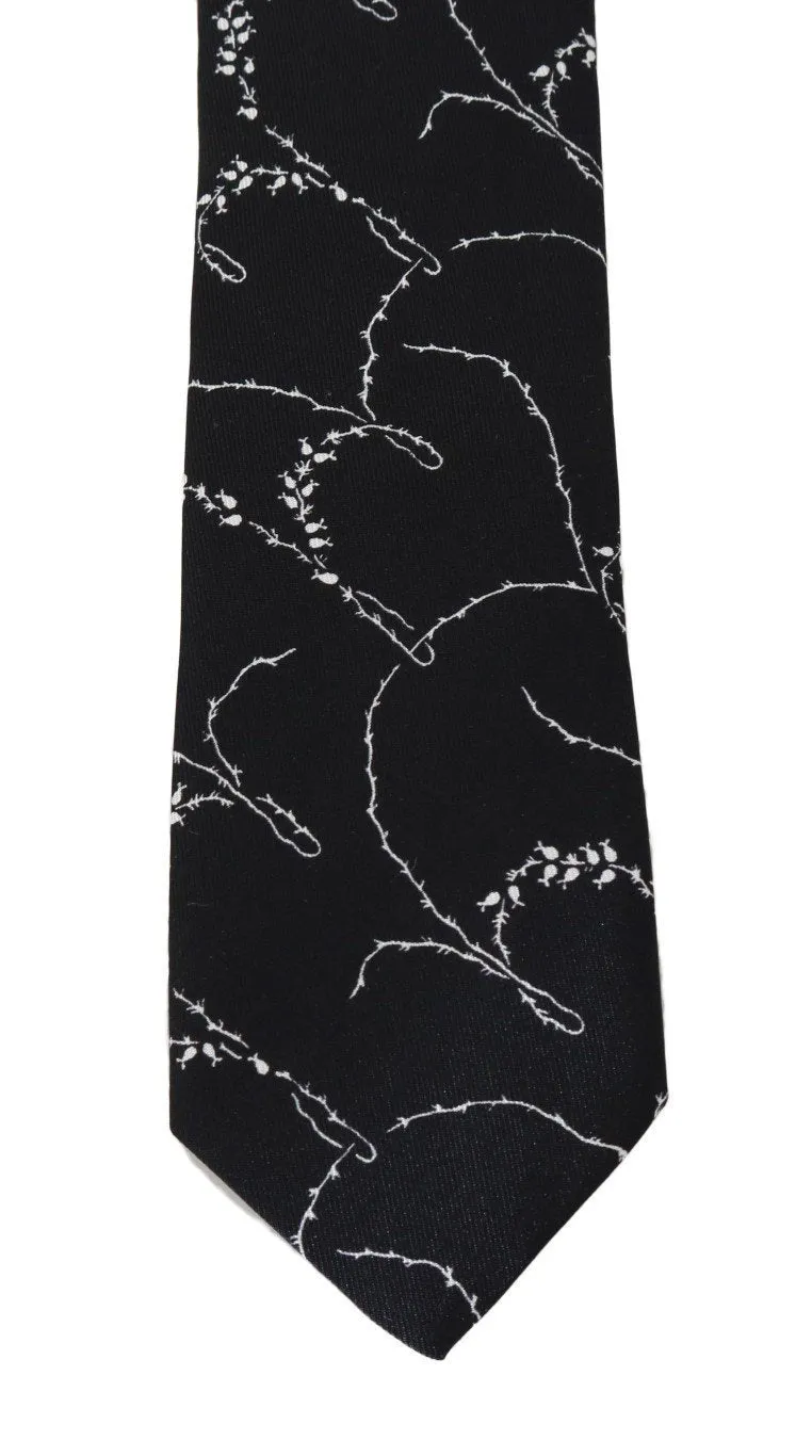 Black Silk Dog-rose Print Tie