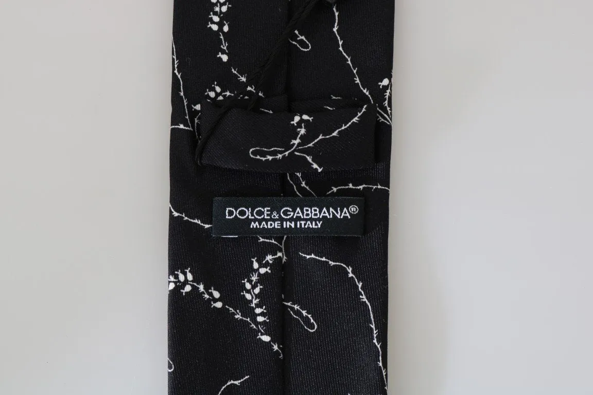 Black Silk Dog-rose Print Tie