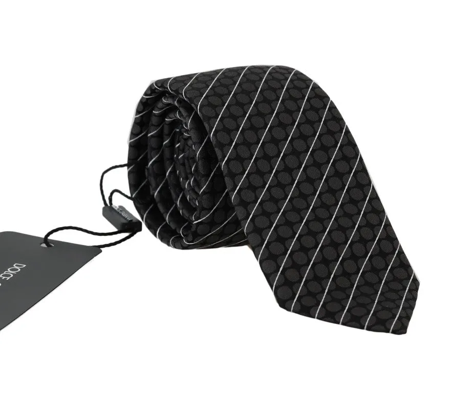 Black Silk Gray Dotted Striped Tie