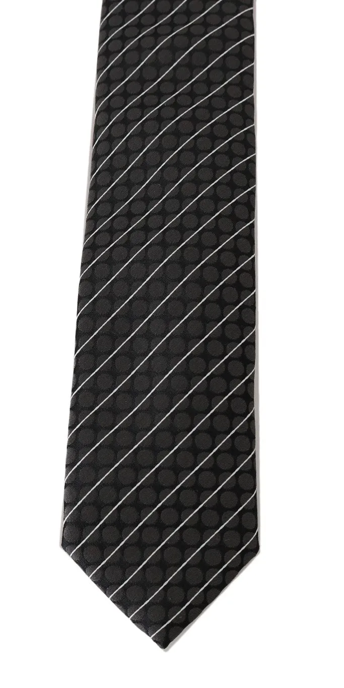 Black Silk Gray Dotted Striped Tie