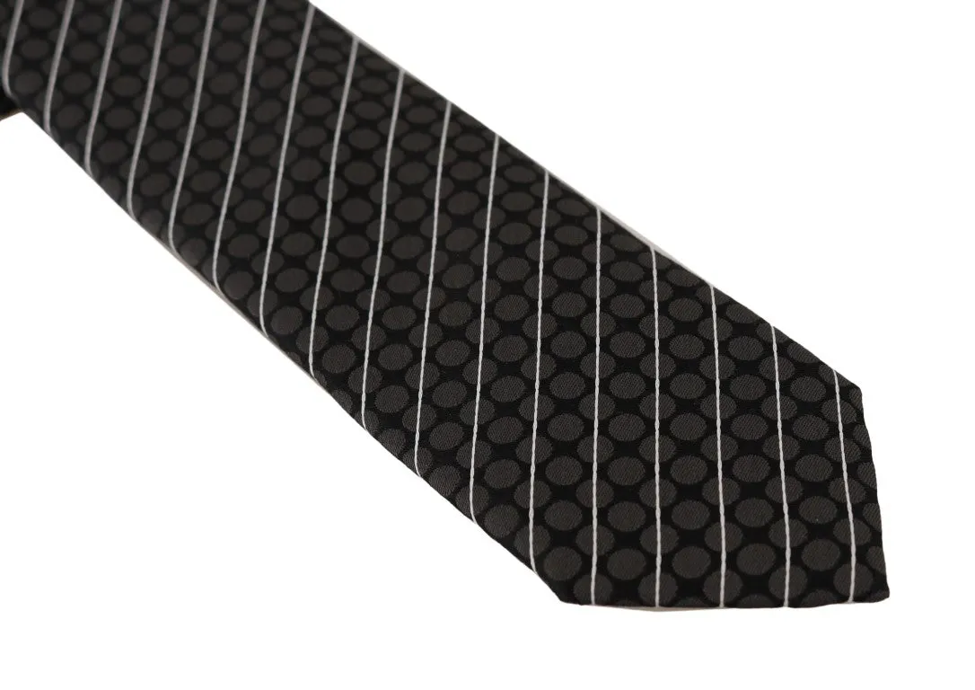 Black Silk Gray Dotted Striped Tie