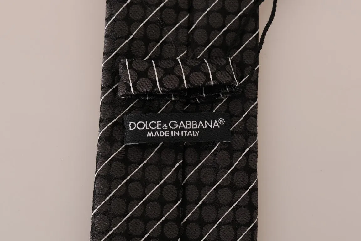 Black Silk Gray Dotted Striped Tie