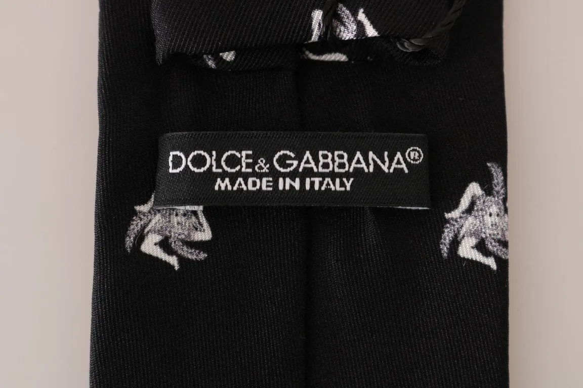 Black Silk Trinacria Print Classic Tie