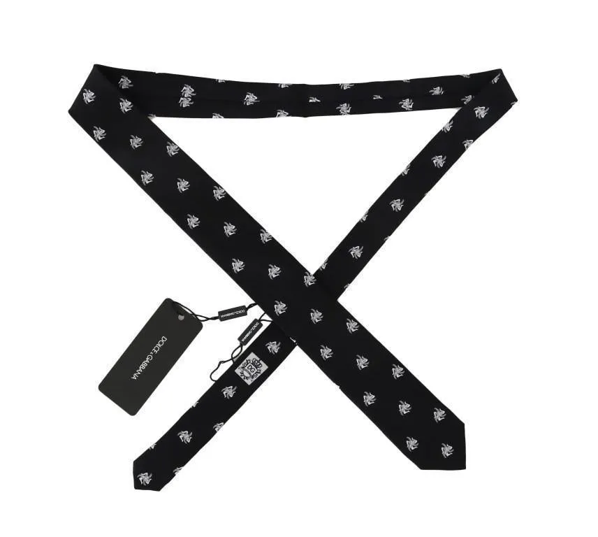 Black Silk Trinacria Print Classic Tie