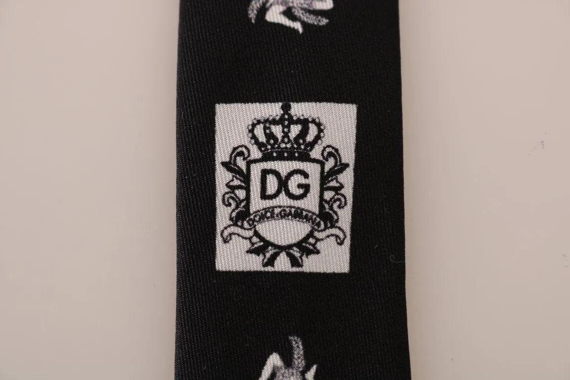 Black Silk Trinacria Print Classic Tie