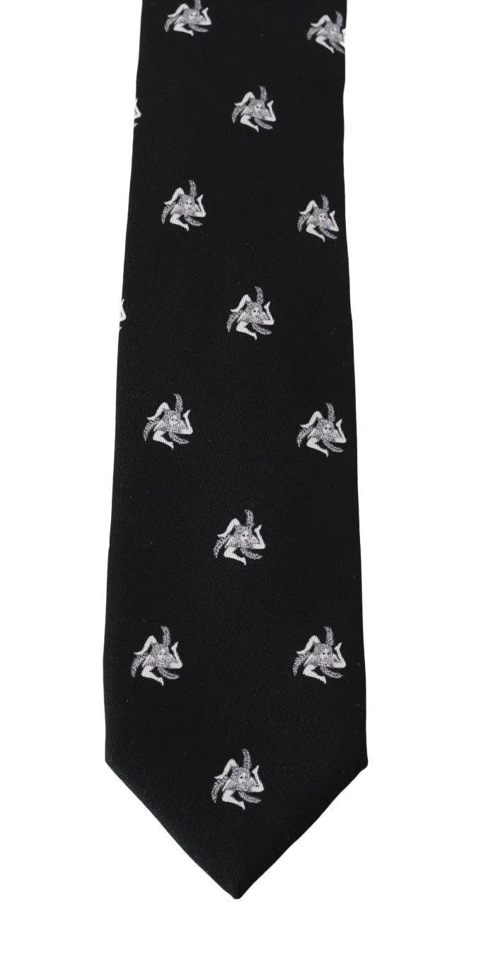 Black Silk Trinacria Print Classic Tie