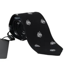Black Silk Trinacria Print Classic Tie