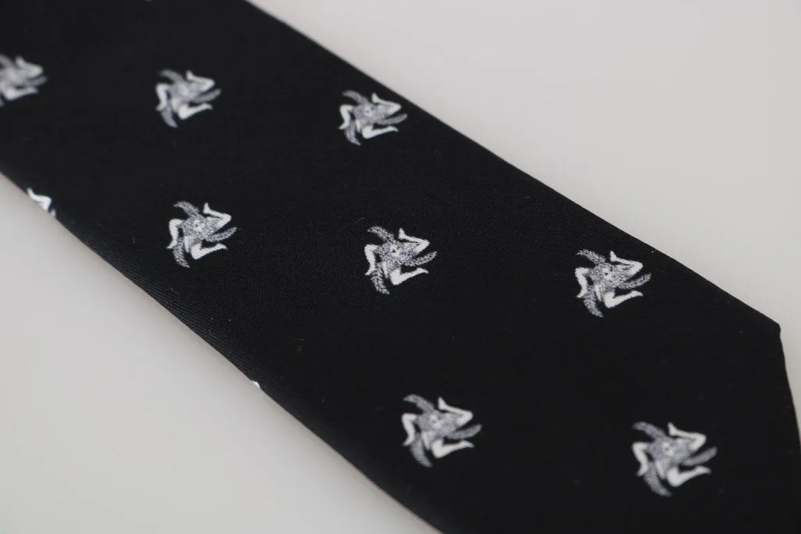 Black Silk Trinacria Print Classic Tie