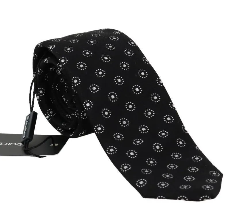 Black Silk White Pattern Classic Tie