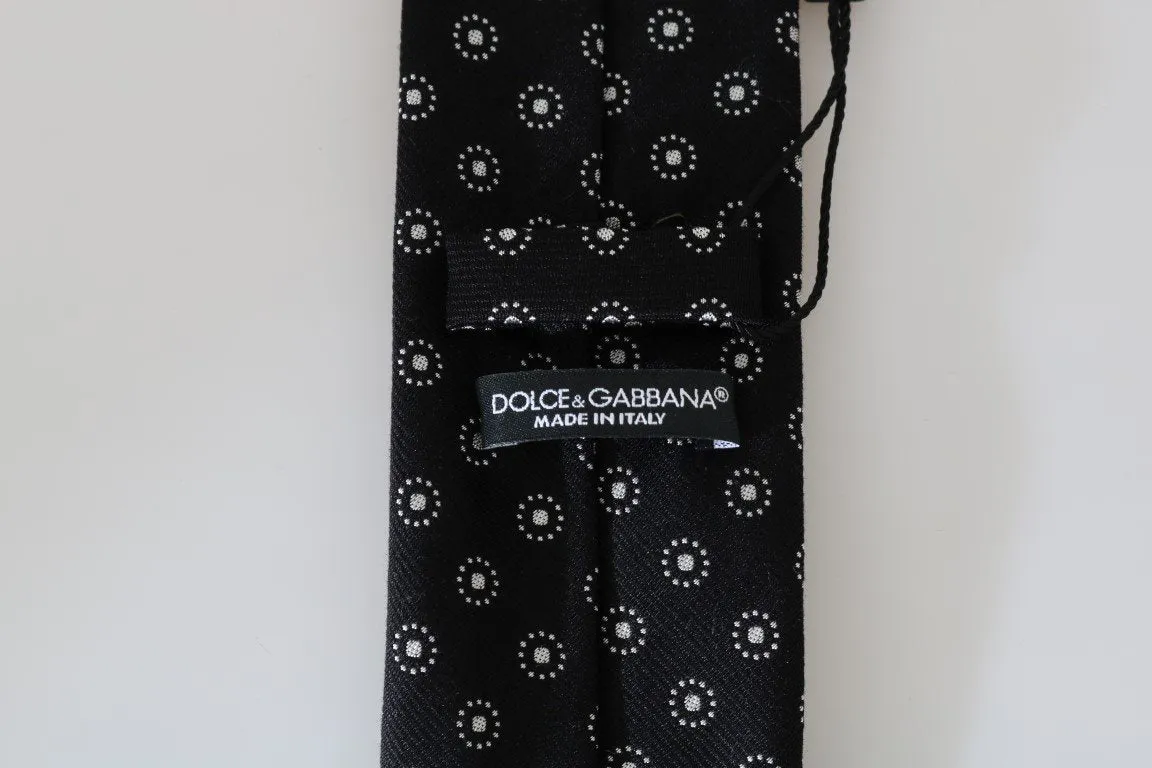 Black Silk White Pattern Classic Tie