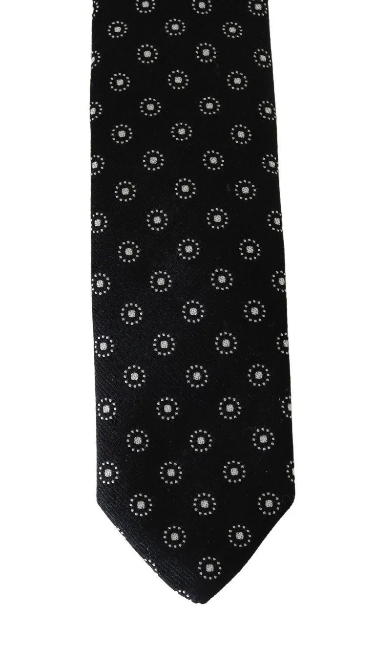 Black Silk White Pattern Classic Tie