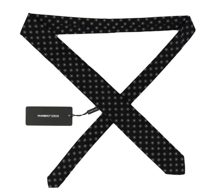 Black Silk White Pattern Classic Tie