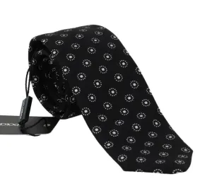 Black Silk White Pattern Classic Tie