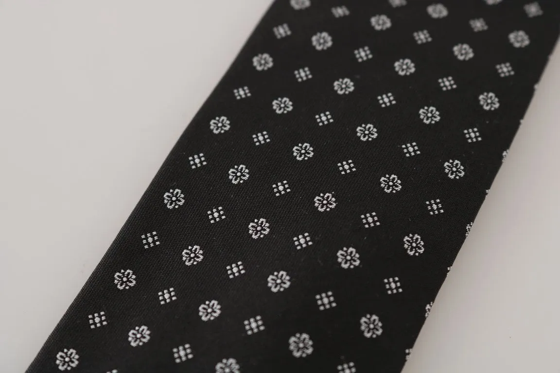 Black Silk White Pattern Tie