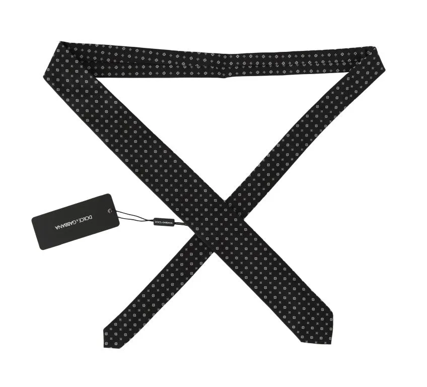 Black Silk White Pattern Tie