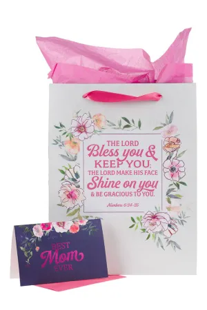 Bless You and Keep You Pink Floral Large Portrait 3-in-1 Gift Bag Set