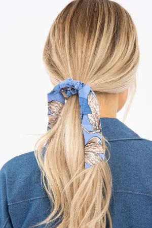 Blue Floral Tie Detail Scunchy - Ziggy