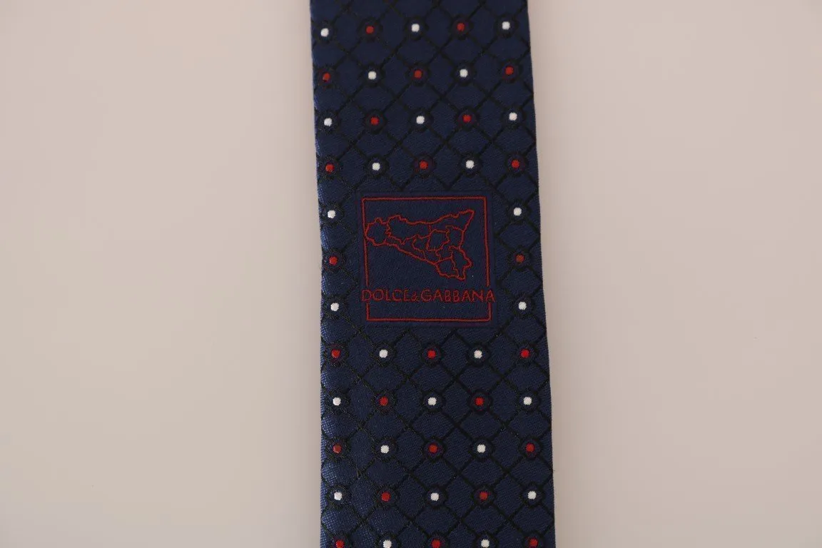 Blue Silk White Red Dotted Tie