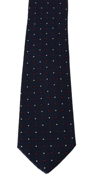 Blue Silk White Red Dotted Tie