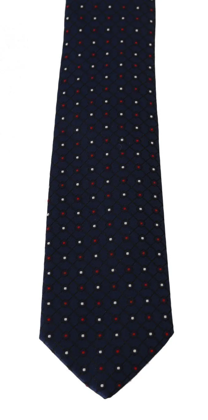 Blue Silk White Red Dotted Tie