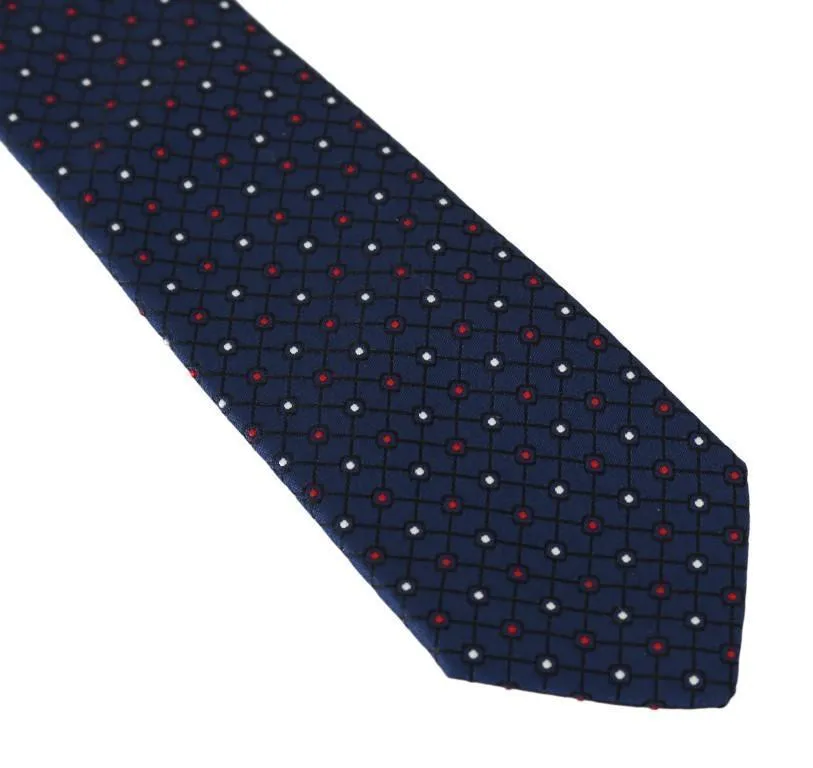 Blue Silk White Red Dotted Tie