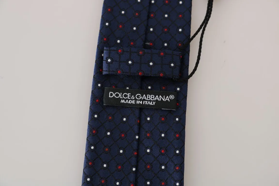 Blue Silk White Red Dotted Tie