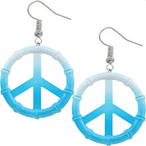 Blue Two Tone Large Peace Sign Metal Earrings