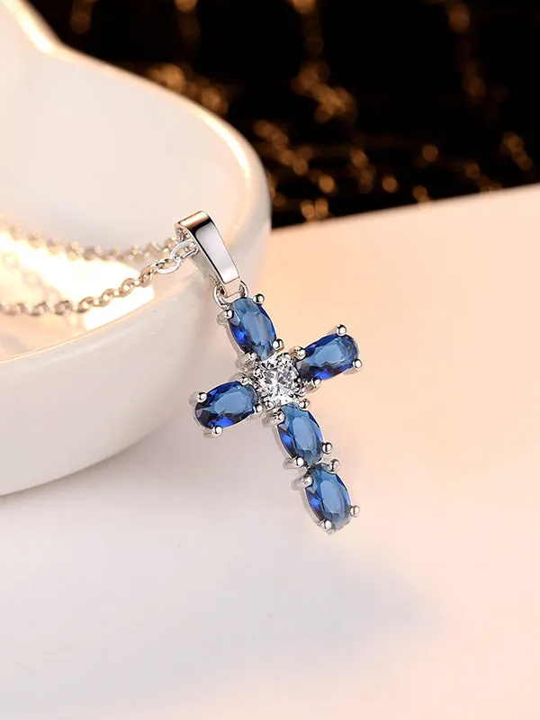 Blue Zircon Cross Necklace