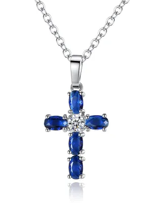 Blue Zircon Cross Necklace