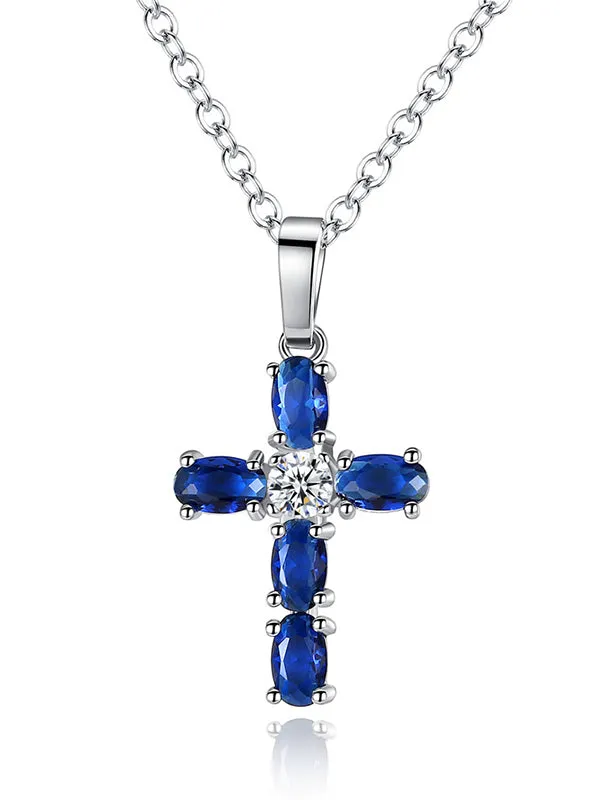 Blue Zircon Cross Necklace