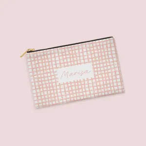 Blush Brushstroke Plaid Personalized Zipper Pouch