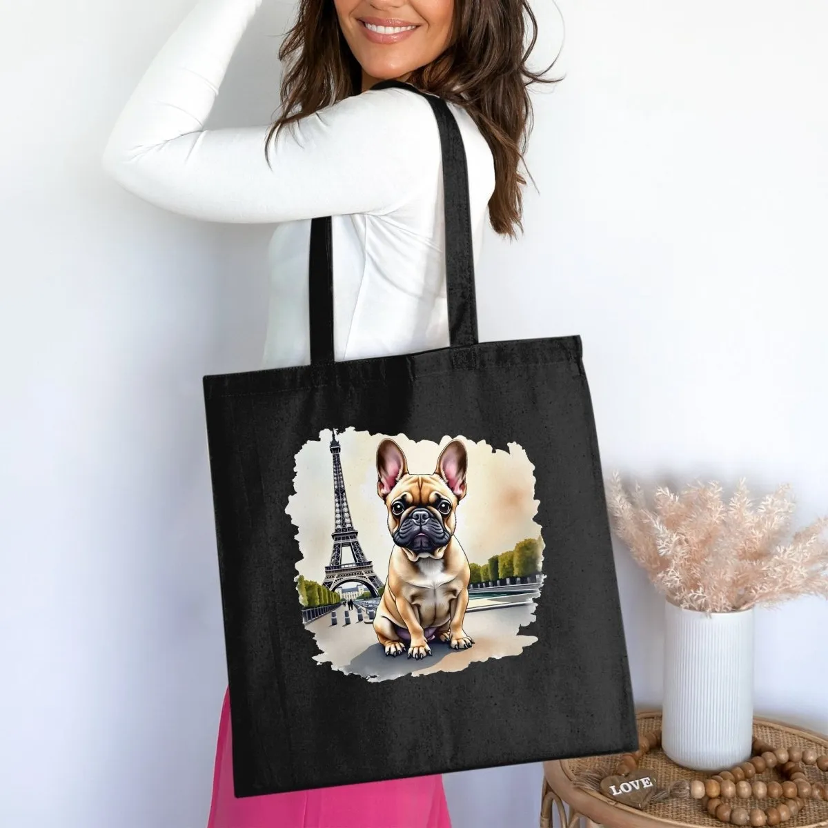 Bonjour French Bulldog Parisian Tote Bags