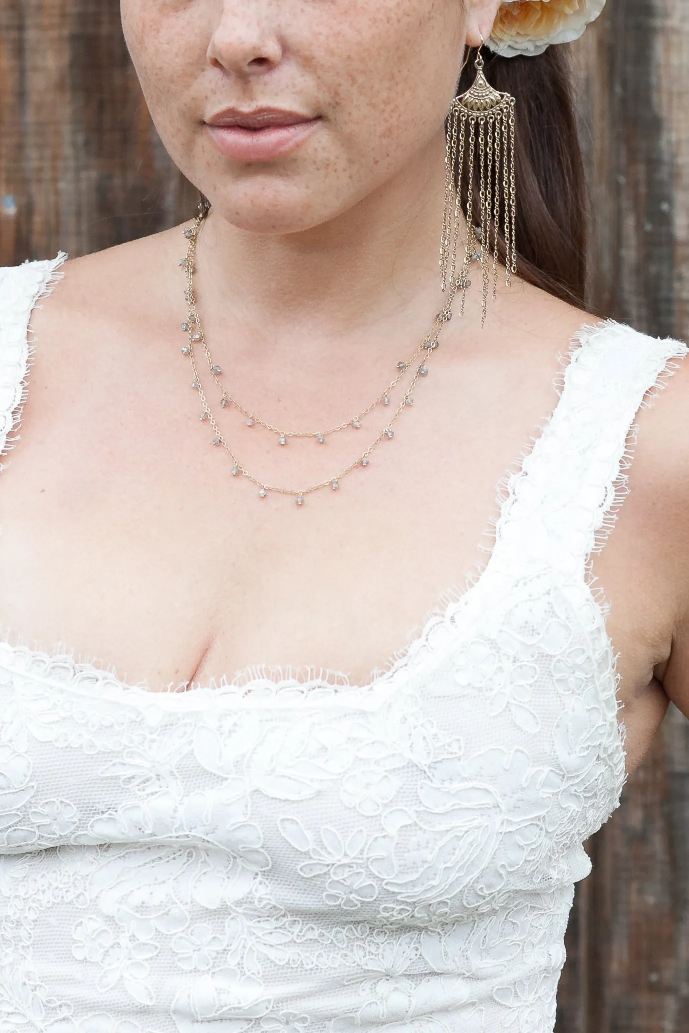 Bridal Dangling Labradorite double Chain Necklace