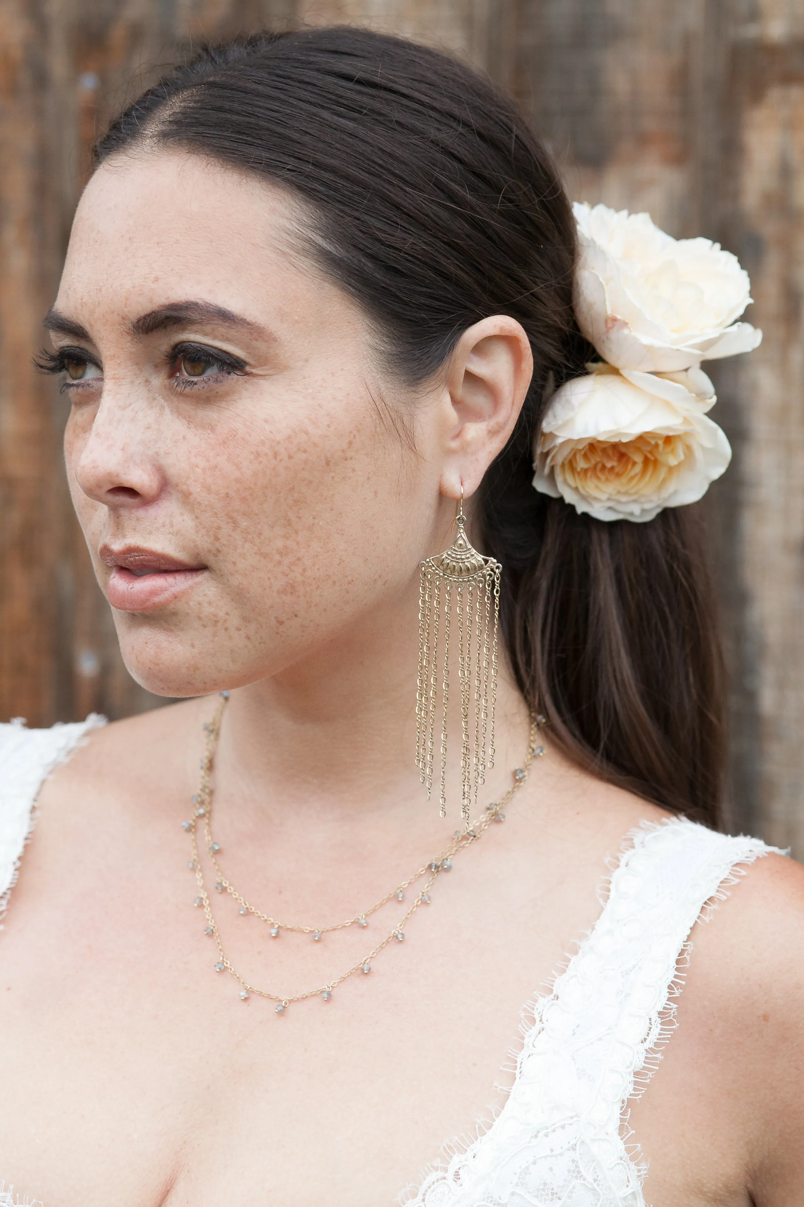 Bridal Dangling Labradorite double Chain Necklace