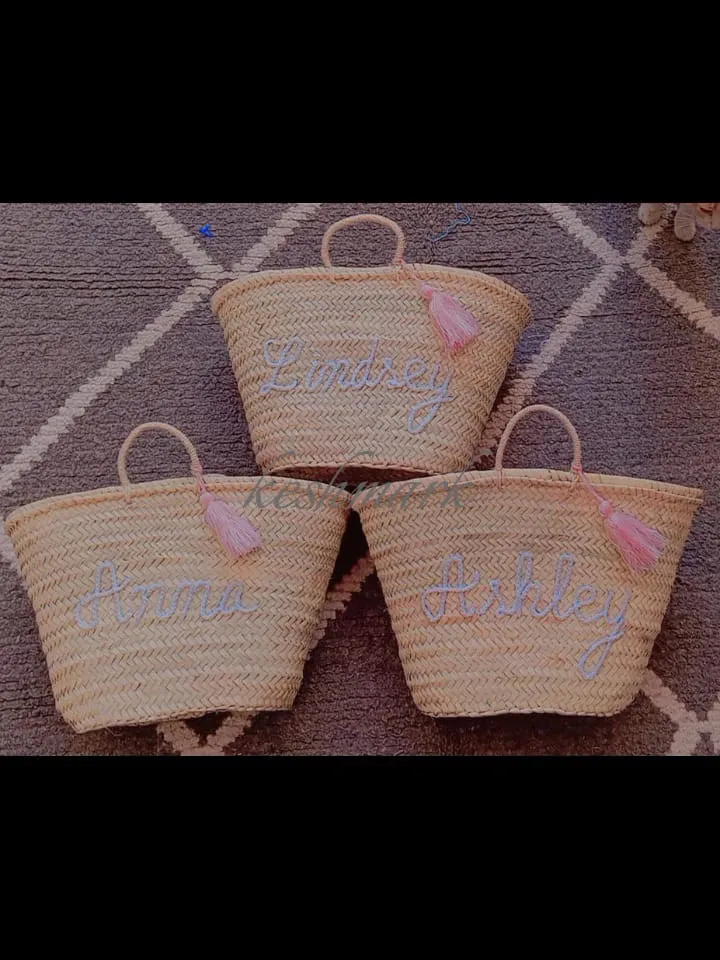 bridal shower bags , custom beach bag , party , straw tote , embroidered bags , WEDDING , GUEST GIFT , customized straw bag